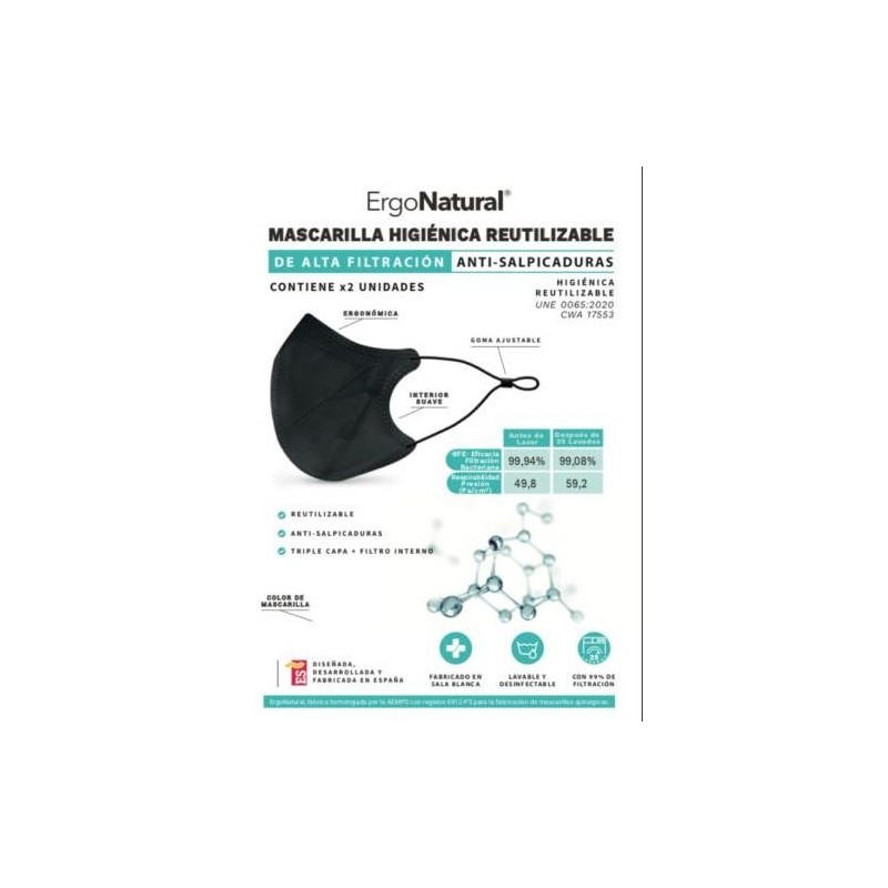 MASCARILLA REUTILIZABLE ERGONATURAL NEGRA (BL-2UN)