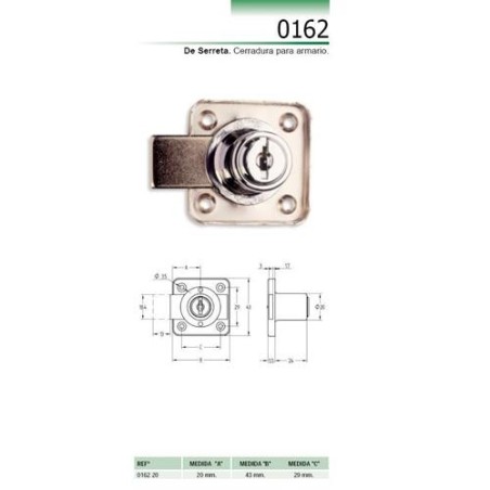 CERRADURA SOBREPONER ARMARIO CROMO 362/20