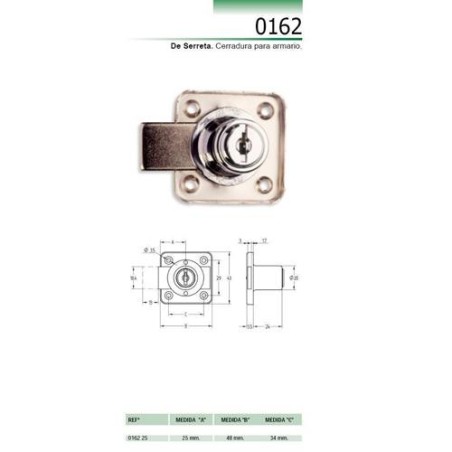 CERRADURA SOBREPONER ARMARIO CROMO 362/25