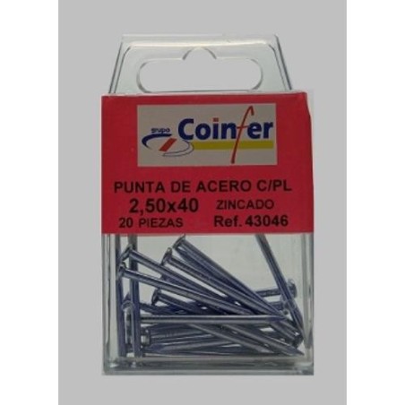 PUNTA ACERO C/PL. 2,50X40 ZN. BLISTER