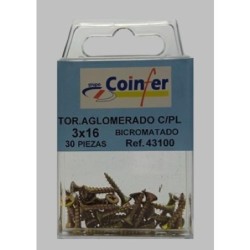 TORNILLO AGLOMERADO C/PL. PZ. 3X16 BICRO. BLISTER