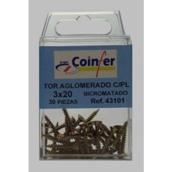 TORNILLO AGLOMERADO C/PL. PZ. 3X20 BICRO. BLISTER