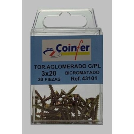 TORNILLO AGLOMERADO C/PL. PZ. 3X20 BICRO. BLISTER