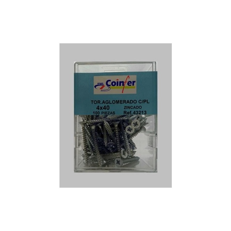 TORNILLO AGLOMERADO CABEZA PLANA 4X40 ZN. CAJA