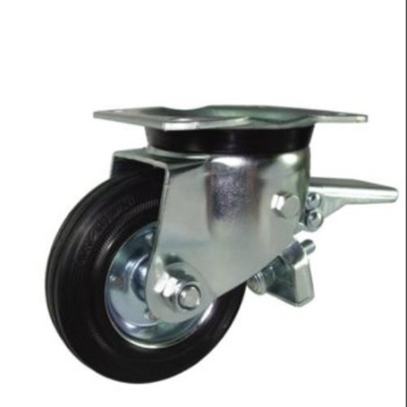 RUEDA C/SOPORTE ARO GOMA/CHAPA 125MM PLACA FRENO