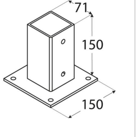 ANCLAJE PLANO PARA POSTES 7X7 CM. 71X150X150 MM.
