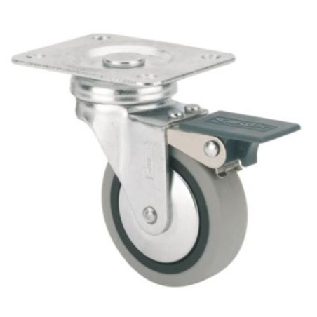 RUEDA GIRATORIA GOMA D50 CON FRENO 1-0548