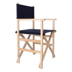 SILLON DIRECTOR ESTRUCTURA BARNIZ CON LONA AZUL