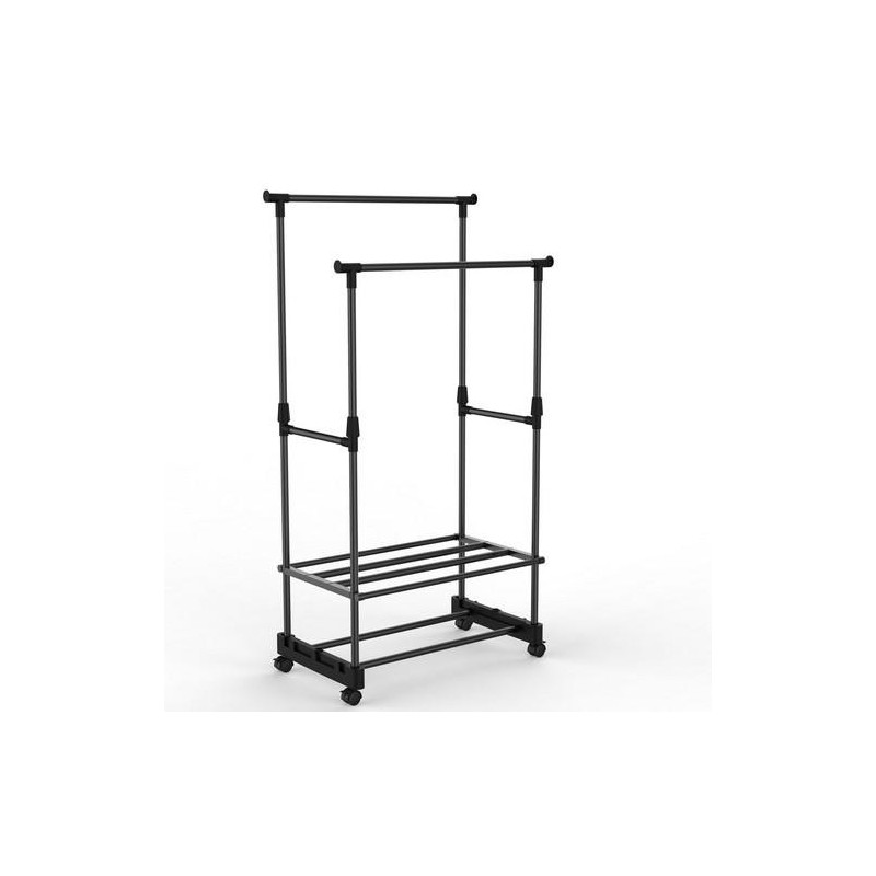 PERCHERO DOBLE C/ ESTANTE Y RUEDAS 77X39X157CM