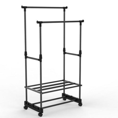 PERCHERO DOBLE C/ ESTANTE Y RUEDAS 77X39X157CM