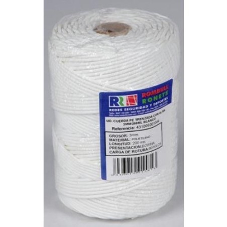 CUERDA TRENZADA ALMA POLIETILENO 3 MM. BCO.200 M.