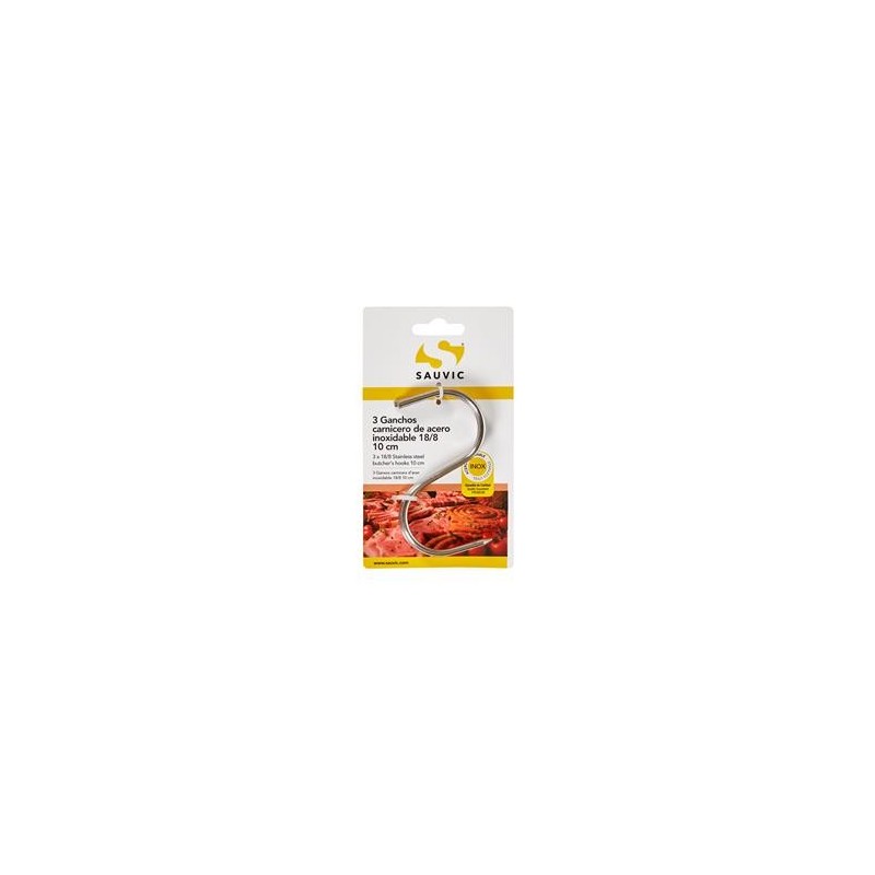 BLISTER 3 GANCHOS CARNICERO ACERO INOX 18/8 10CM