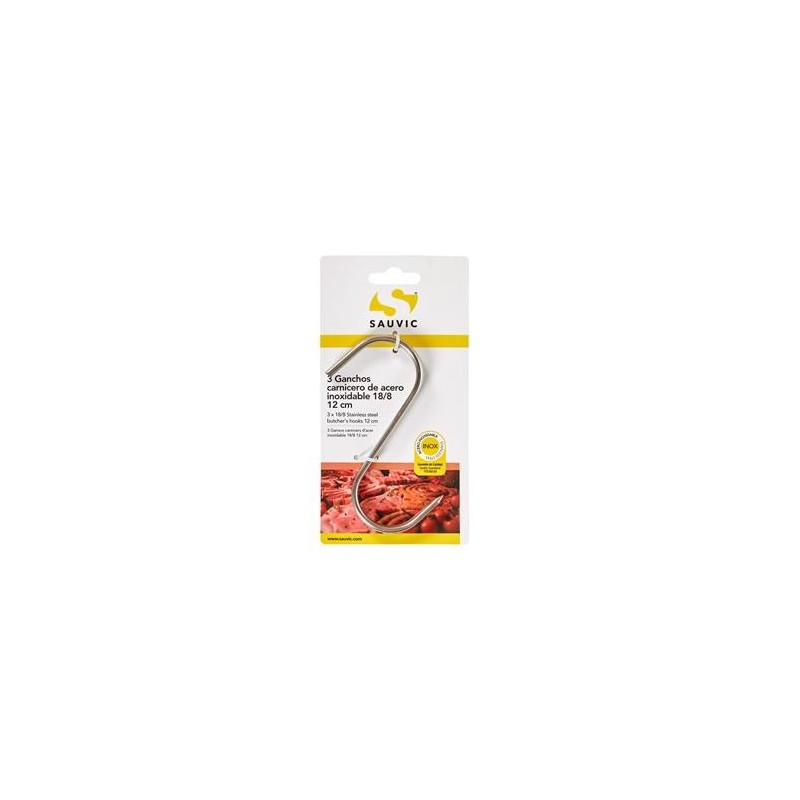 BLISTER 3 GANCHOS CARNICERO ACERO INOX 18/8 12CM