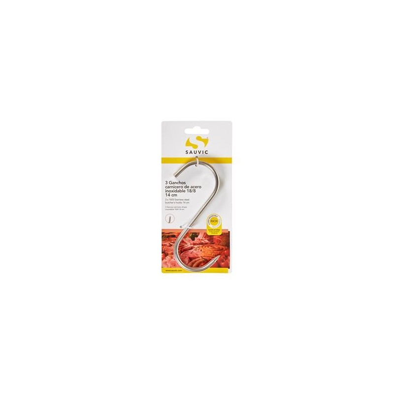 BLISTER 3 GANCHOS CARNICERO ACERO INOX 18/8 14CM