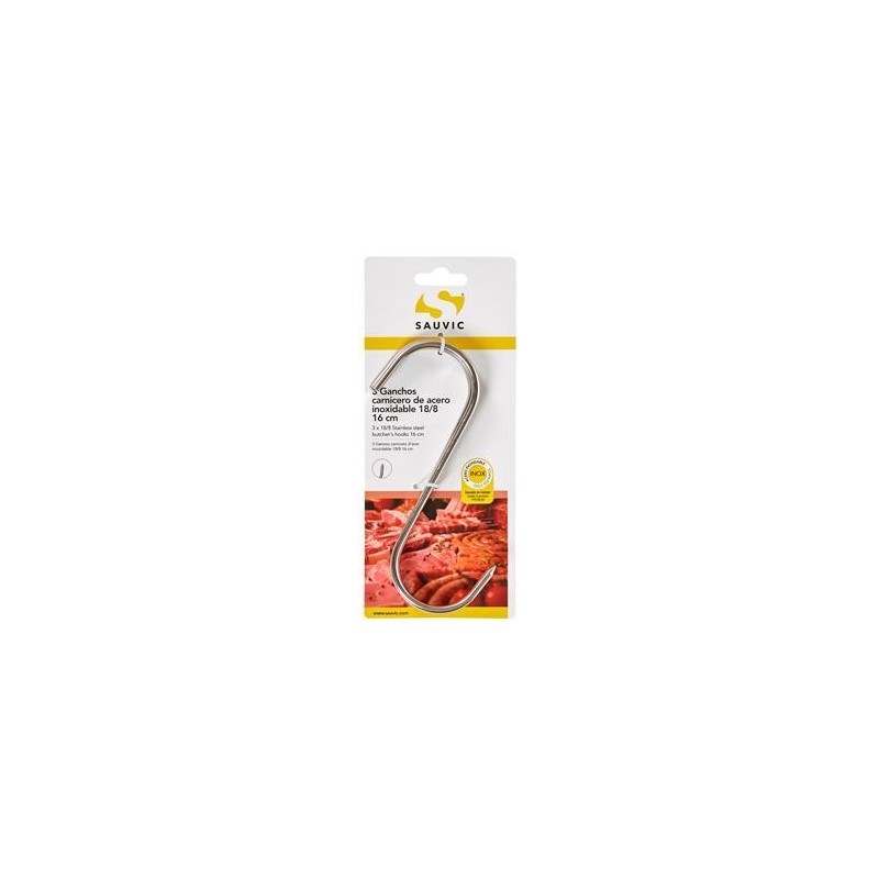 BLISTER 3 GANCHOS CARNICERO ACERO INOX 18/8 16CM