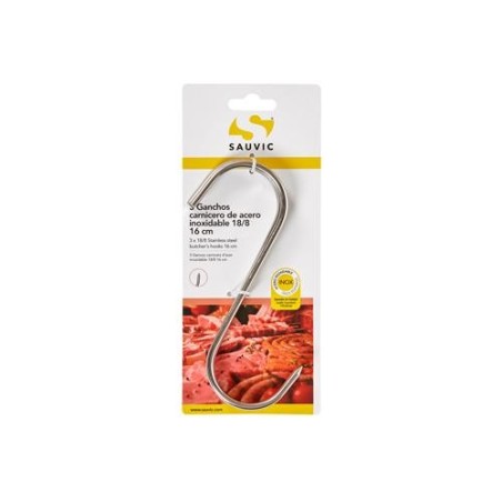 BLISTER 3 GANCHOS CARNICERO ACERO INOX 18/8 16CM