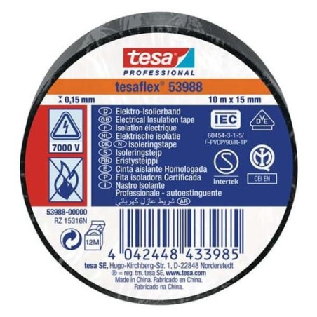 CINTA AISLANTE PROFESIONAL 10 M X 15 MM NEGRO