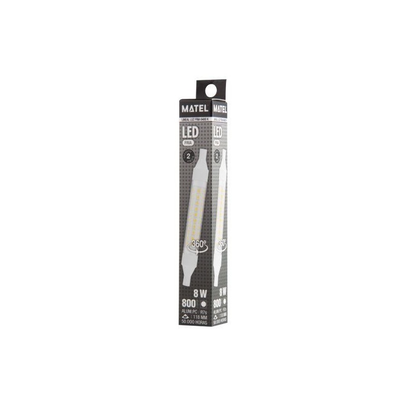 BOMBILLA LED LINEAL 118MM R7S 8 WATIOS 360   FRIA