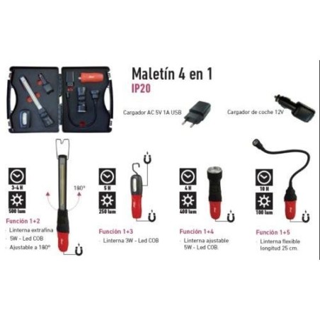LINTERNAS LED MALETIN 4 EN 1 RECARG. USB/12V MPL41