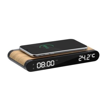 RELOJ DESPERTADOR EFECTO MADERA C/ CARGADOR 15W