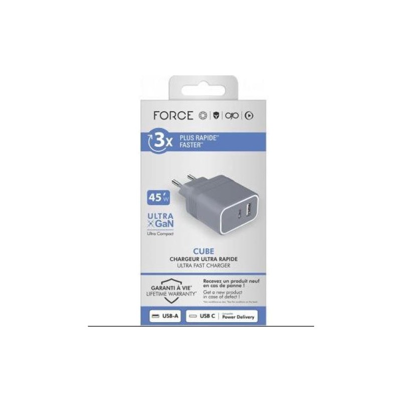 CARGADOR 45W PUERTO USB-C + USB-A GRIS F152527