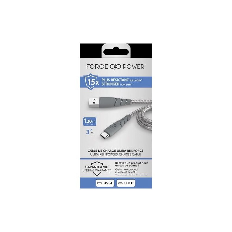 CABLE USB-A/ USB-C 1.2M 3A GRIS F148994