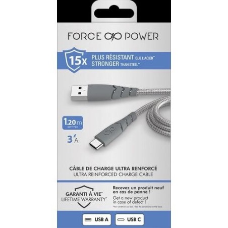 CABLE USB-A/ USB-C 1.2M 3A GRIS F148994
