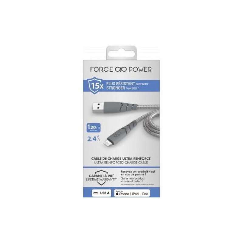 CABLE USB-A/ UBS-C LIGHTNG 1.2M 2.4A GRIS F149012