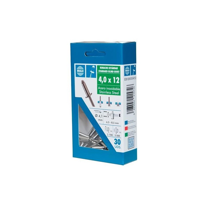 REMACHE INOX/INOX 4,0X08MM. ECOBLISTER (C-40)
