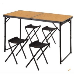 MESA PLEGABLE ALUMINIO 4 TABURETES NEGRO/MADERA