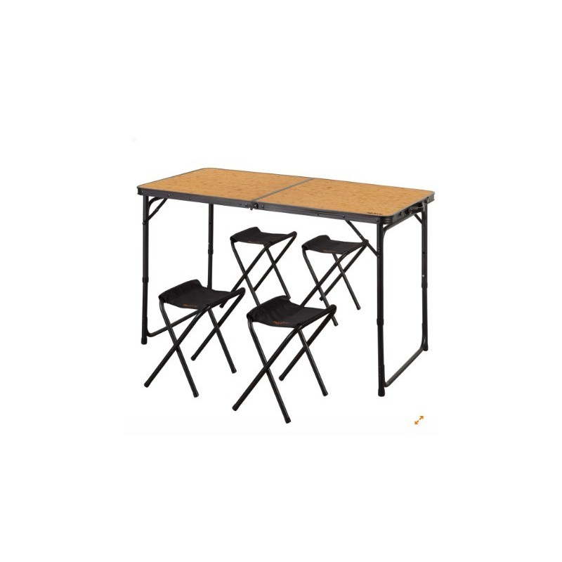 MESA PLEGABLE ALUMINIO 4 TABURETES NEGRO/MADERA