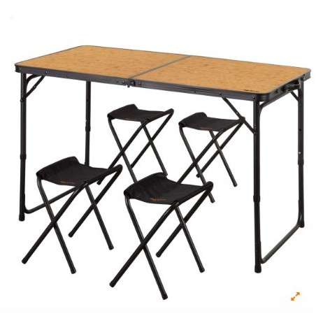 MESA PLEGABLE ALUMINIO 4 TABURETES NEGRO/MADERA